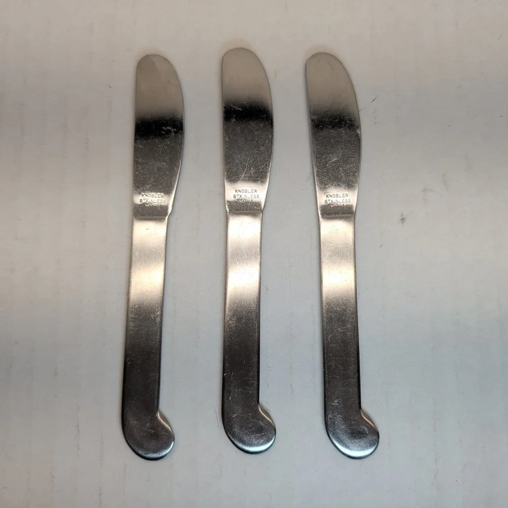 Knobler Stainless Japan Butter Spreader Set of 3 Pistol Grip Handle Silver 5.75